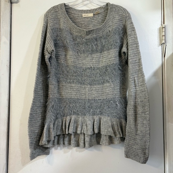 Sleeping on Snow Anthropologie Nuvola Sweater Womens M Wool Blend Ruffle Eyelash - Picture 9 of 11